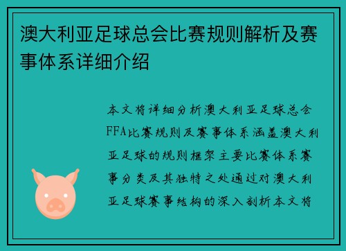 澳大利亚足球总会比赛规则解析及赛事体系详细介绍